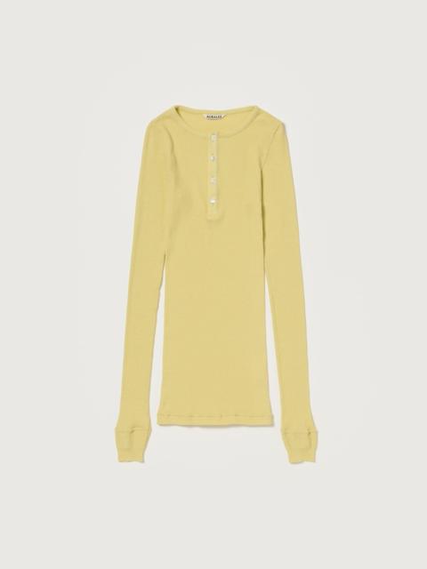 AURALEE ORGANIC SOFT RIB HENLEY NECK P/O