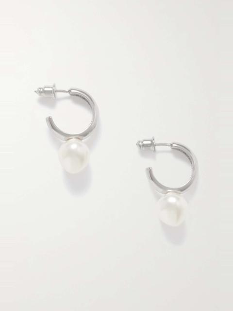 Mini Heart silver-tone faux pearl hoop earrings