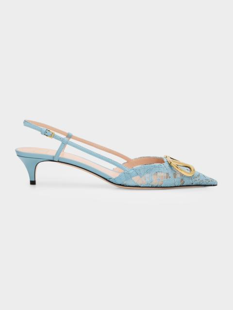 Valentino 40mm VLogo Signature Lace Slingback Pumps