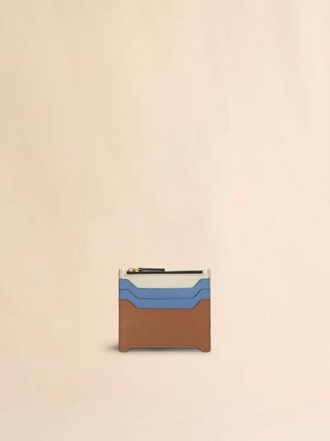 Marni BROWN, LIGHT BLUE, AND WHITE LEATHER TRUNKAROO CARDHOLDER