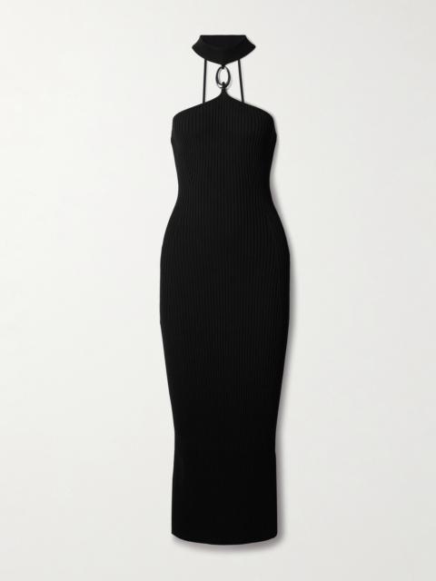 SIMKHAI Arya Embellished Ribbed-knit Midi Dress