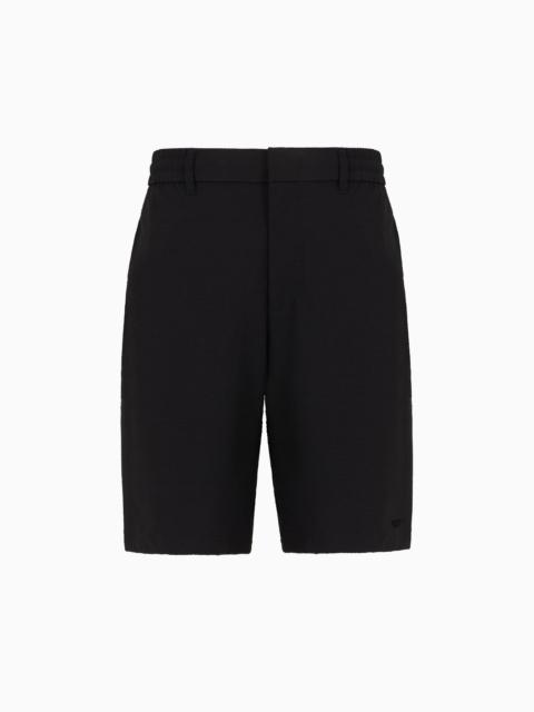 Technical seersucker, elasticated-waist chino Bermuda shorts