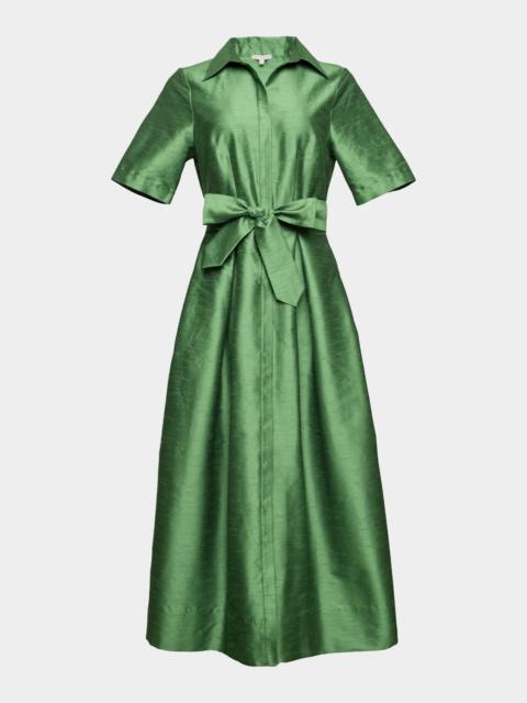 FRANCES VALENTINE Bella Pleated Silk Dupioni Maxi Shirtdress