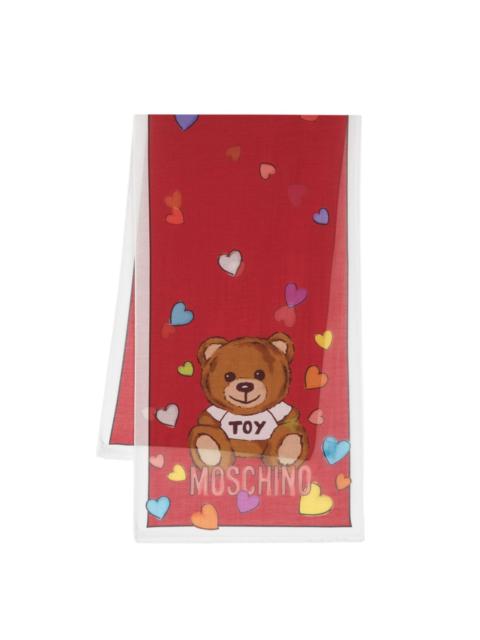 Teddy Bear-print frayed scarf