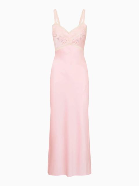 LoveShackFancy Annabeth Embroidered Satin Midi Dress