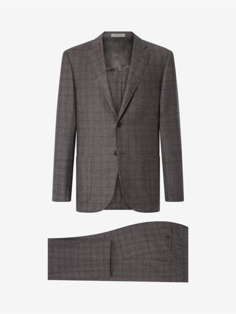 CORNELIANI Grey glen plaid stretch wool and silk suit