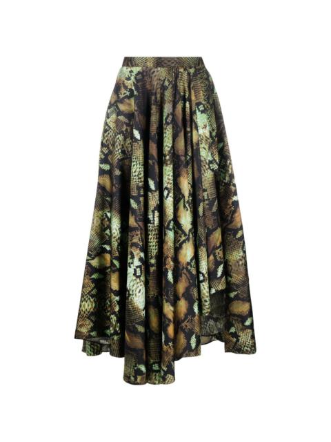 snake-print pleated midi skirt