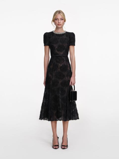 self-portrait Black Tulle Lace Midi Dress