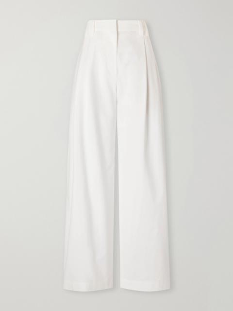 Brunello Cucinelli Pleated cotton woven wide-leg pants White
