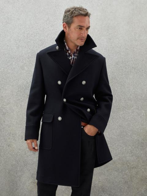 Virgin wool and cashmere double cloth one-and-a-half breasted coat with metal buttons