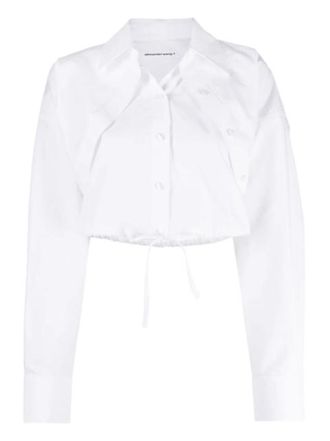 alexanderwang.t Double Layered Cropped Shirt In Compact Cotton With Tie Waistband
