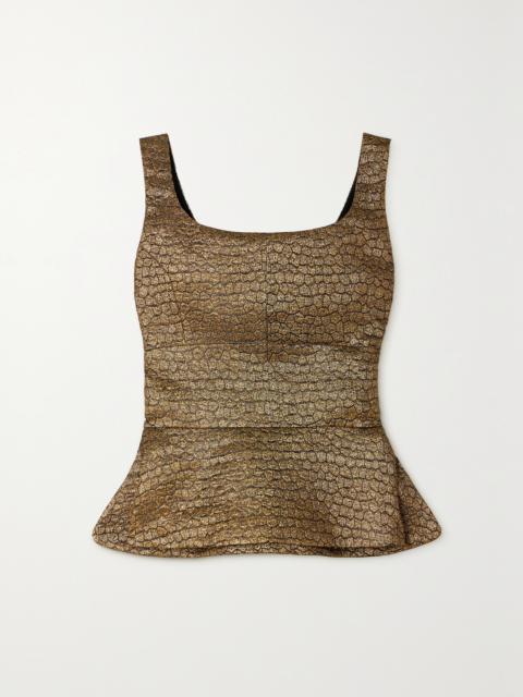 LIBEROWE + Net Sustain Metallic Jacquard Peplum Top