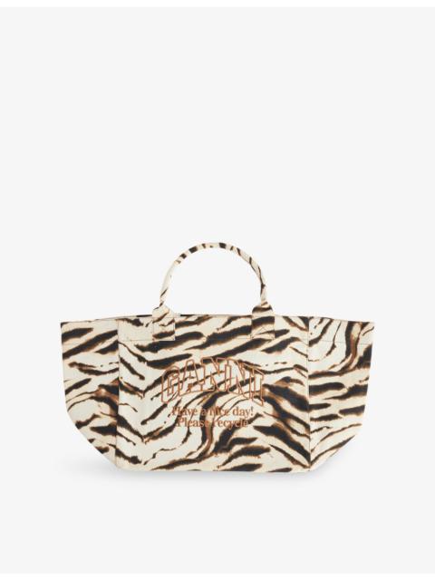 GANNI Zebra XXL Cotton Shopper Tote Bag