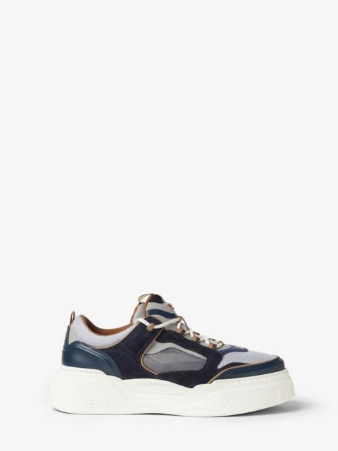 FENDI Fendi Force sneakers gray technical fabric and dark blue suede low-tops