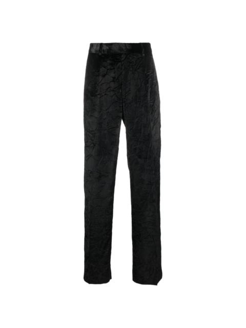 crushed velvet straight-leg trousers