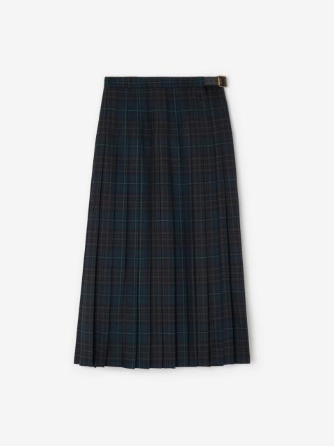Burberry Pleated Check Wool Blend Skirt
