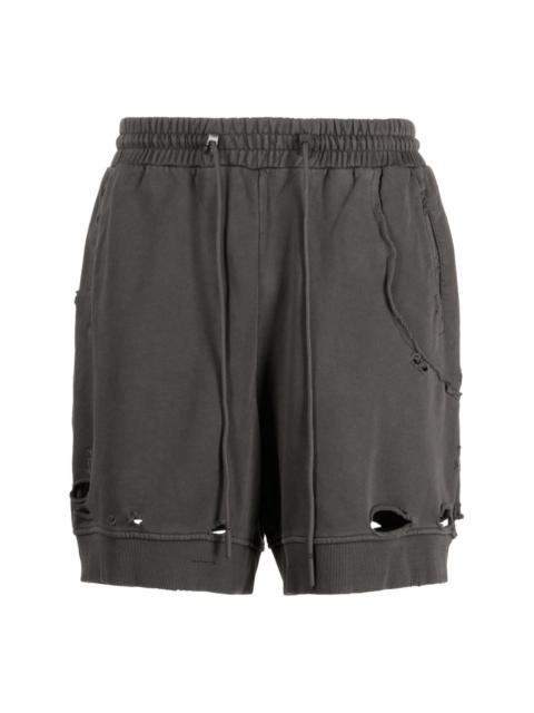 C2H4 distressed-effect cotton shorts