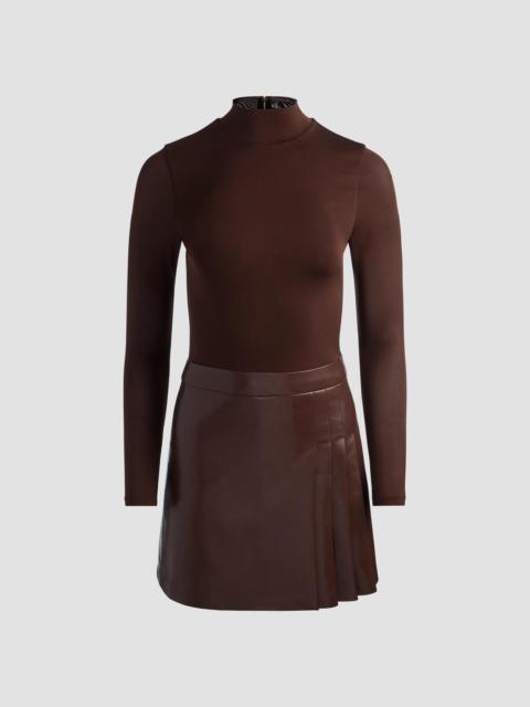 Alice + Olivia Women's Chara Mixed-Media Pleated-Skirt Mini Dress - Dark Chocolate