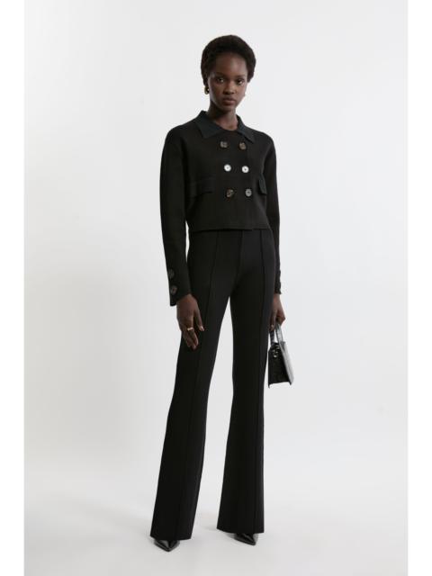 KAREN MILLEN Milano Knit Pocket And Zip Kick Flare Knitted Trousers With Seam Detail