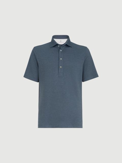 Brunello Cucinelli Virgin wool, silk and cotton piqué polo shirt with spread collar