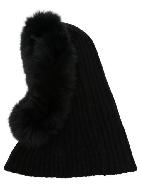 Yves Salomon Ribbed Wool and Cashmere Balaclava with Fur Trim