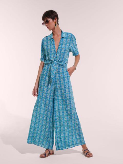 Poupette St Barth Long Jumpsuit Bettina - Aqua Coleus