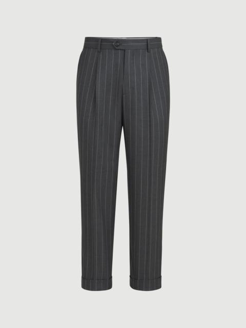 Brunello Cucinelli Super 150s virgin wool wide chalk stripe batavia trousers with pleat