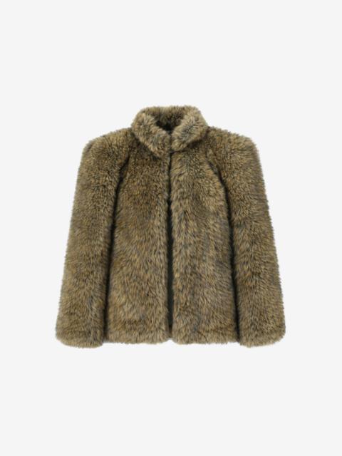 The Frankie Shop Denia Faux Fur Cinched Jacket - Moss Green Melange
