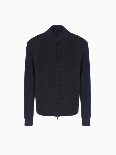 GIORGIO ARMANI Lambskin suede and cashmere-blend knit zipped blouson