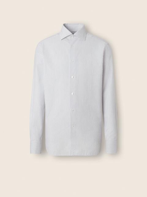 ZEGNA NAVY BLUE AND WHITE STRIPED COTTON AND CASHMERE SHIRT