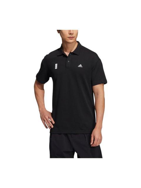 Men's adidas Martial Arts Series Sports Logo Casual Short Sleeve Black Polo Shirt H39320