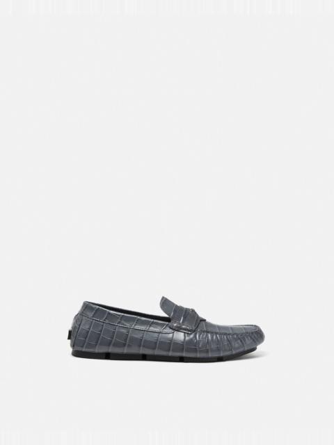 Medusa Croc-Effect Leather Driver Shoes