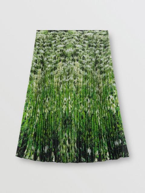 Burberry Meadow Print Crepe De Chine Pleated Skirt