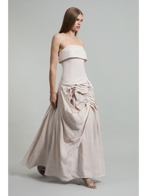 KAREN MILLEN Taffeta Bandeau Tailored Rosette Pleat Maxi Dress