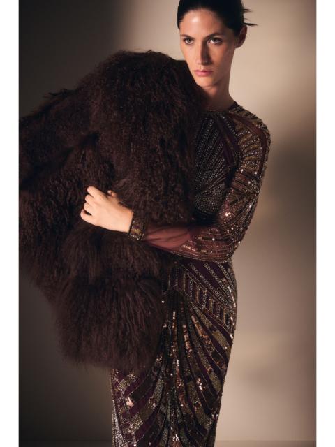 KAREN MILLEN Mongolian Shearling Panelled Short Coat