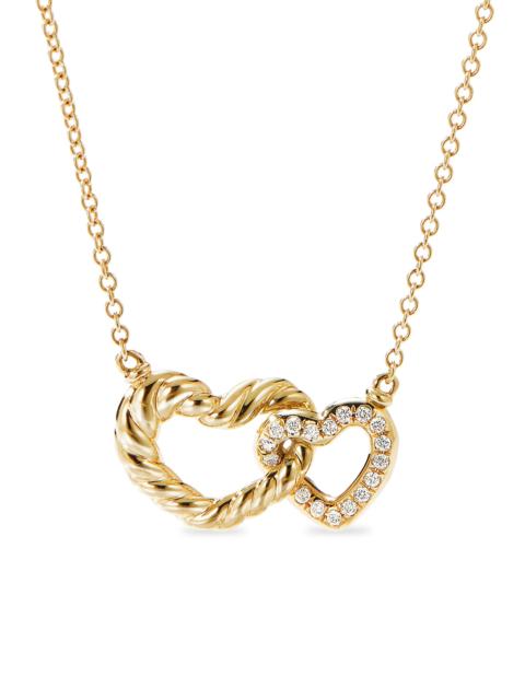 DAVID YURMAN Women's Cable Collectibles Interlocking Heart Necklace in 18K Yellow Gold with Diamonds, 20.6MM - Di