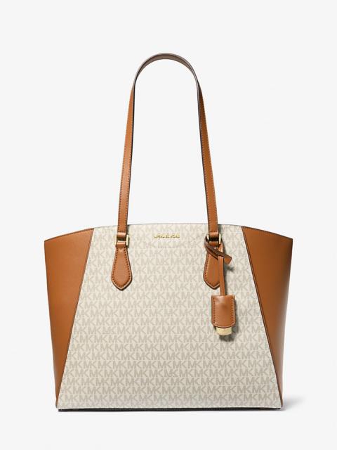 MICHAEL KORS Taryn Large Signature Logo and Leather Tote Bag