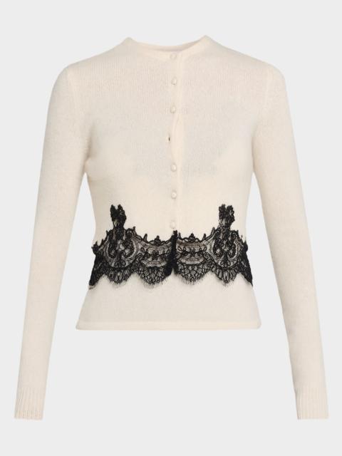 ADAM LIPPES Briar Lace-Trim Cashmere Knit Crewneck Cardigan