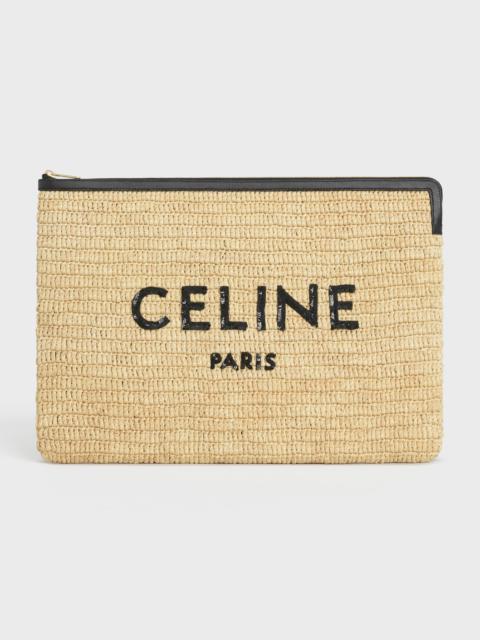 CELINE LARGE POUCH IN RAFFIA AND NATURAL CALFSKIN