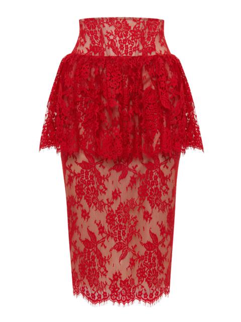 RASARIO Lace Midi Skirt red