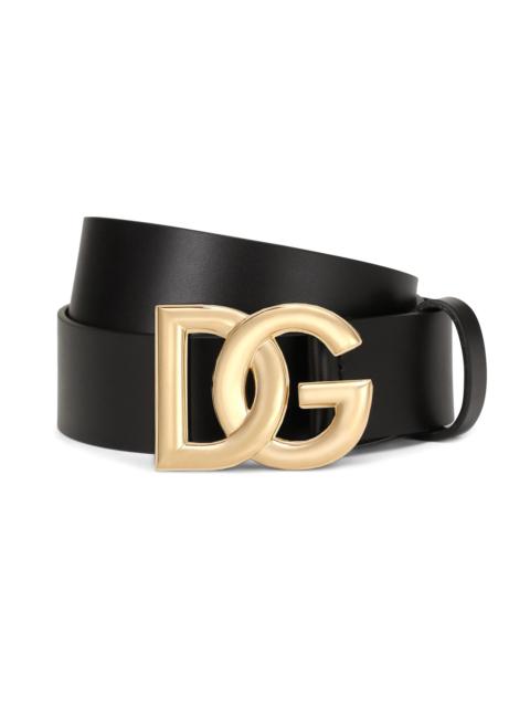 Dolce & Gabbana Men's DG Logo Leather Belt - Nero Oro