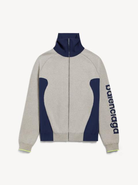 BALENCIAGA Men's Bodies Knitted Zip-up Cardigan in Grey/navy