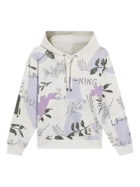 (WMNS) Li-Ning Lifestyle Casual Fashion Floral Hoodie 'White Purple' AWDS920-3