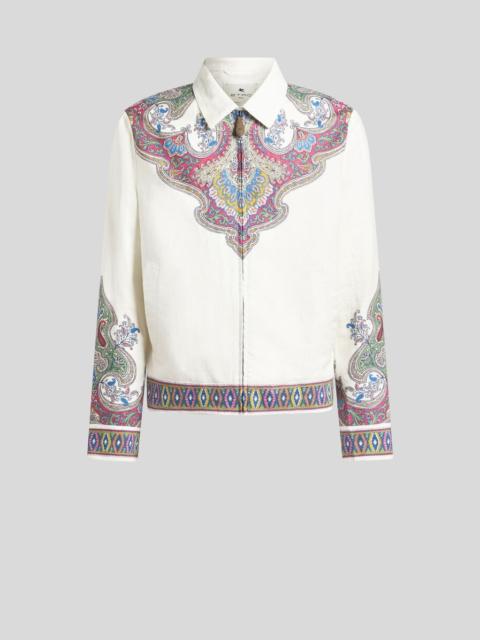 Etro LINEN BOMBER JACKET WITH PLACED PAISLEY POCHETTE PRINT