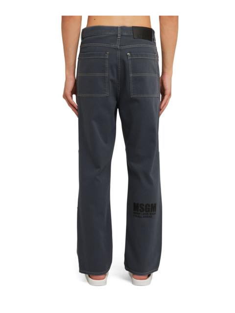 MSGM Bull cotton straight-leg jeans with logo and quote "never look back, it's all ahead"