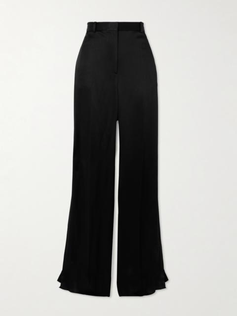 TOTEME Pleated Satin-trimmed Crepe Straight-leg Pants