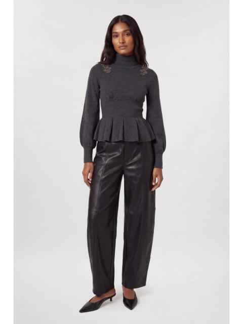 KAREN MILLEN Embellished Knitted Peplum Turtleneck Top