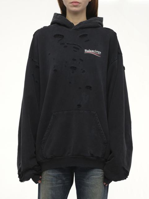BALENCIAGA Political Campaign Destroyed Hoodie in Washed Black
