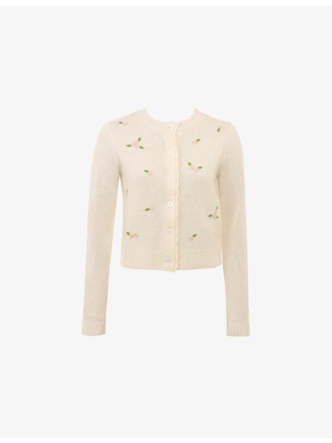 House of CB Anjou Floral-Embroidered Wool Cardigan