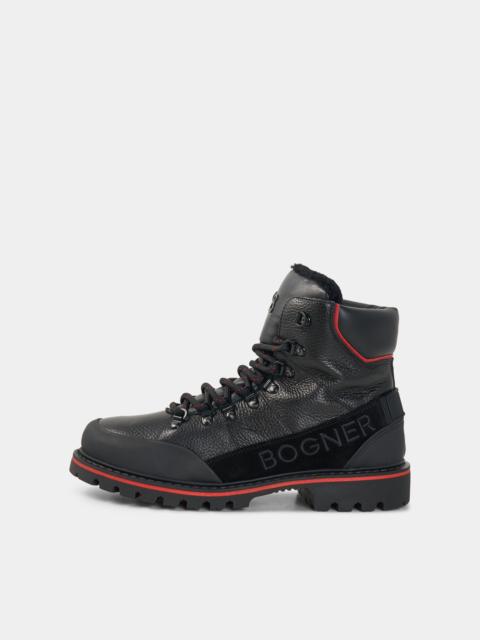 BOGNER Helsinki Lace-Up Boots with Spikes in Black/Red
